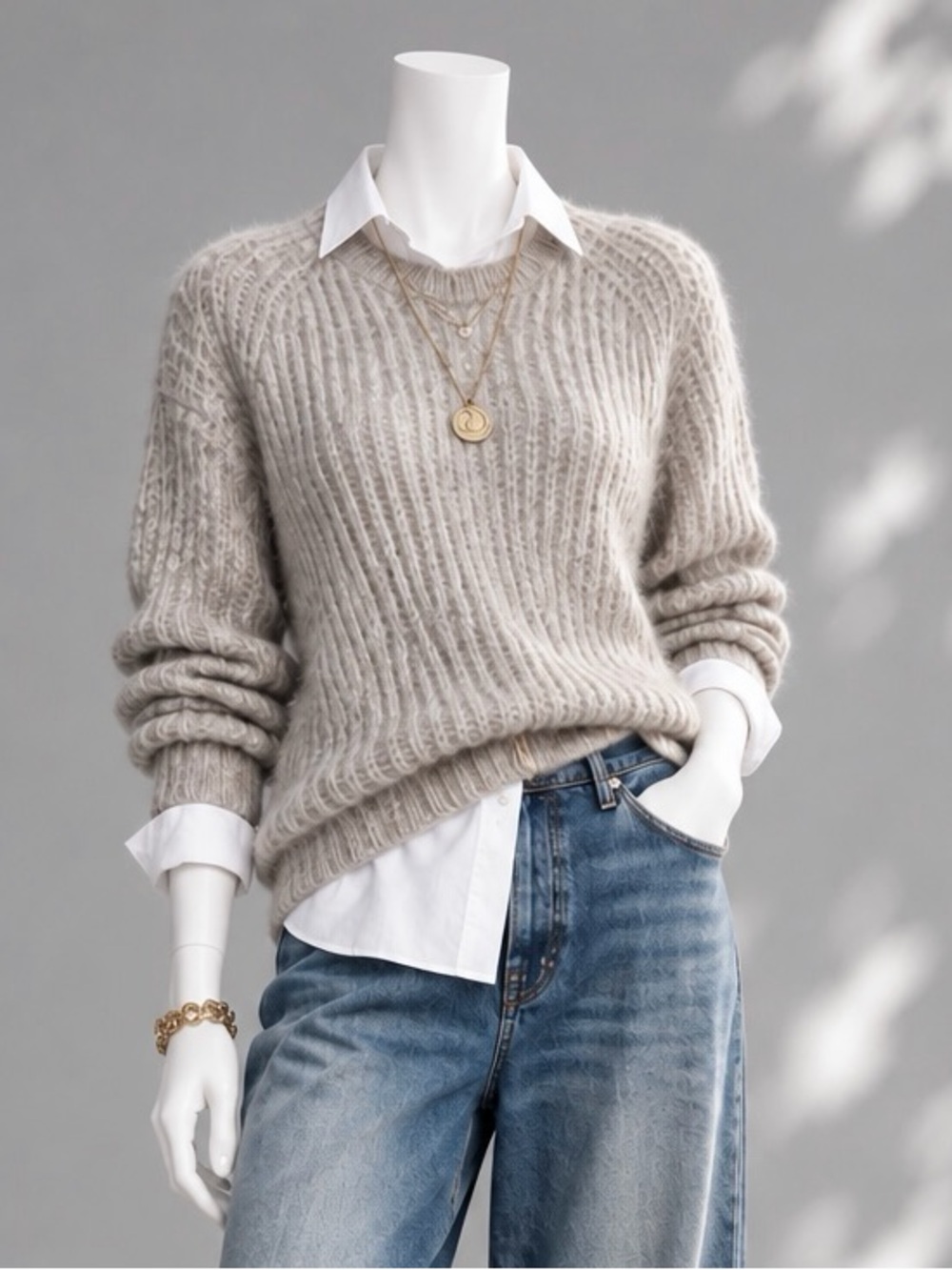 AYR Alpaca Merino Wool Sweater XS Oatmeal Quiet Luxury Pullovr